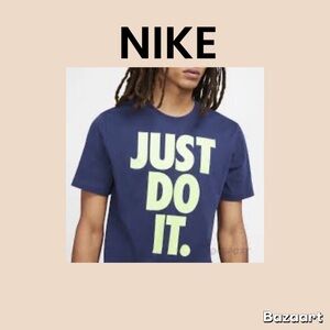 Nike Men’s Navy Tee with Lime 'JUST DO IT' Graphic Size XL